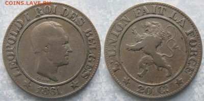 Бельгия 20 сантим 1861: до 10-08-17 в 22:00 - Бельгия 20 сантим 1861    160-ак17-3645