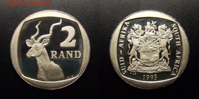 МОНЕТЫ МИРА 07-17 - ЮАР – 2 рэнда (1993) «Винторогая антилопа; SUID-AFRIKA» proof
