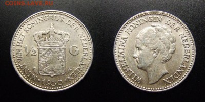 МОНЕТЫ МИРА 07-17 - Нидерланды – 0,5 гульдена (1930) «Королева Вильгельмина» (Ag)