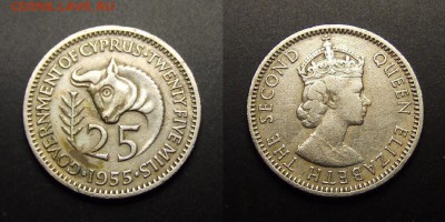 МОНЕТЫ МИРА 07-17 - Брит. Кипр – 25 милс (1955) «Голова быка» №1