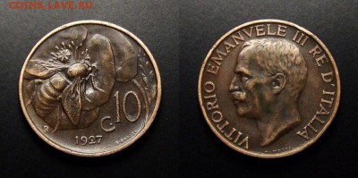 МОНЕТЫ МИРА 07-17 - Италия – 10 чентезимо (1927) «Пчела»