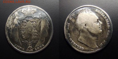 МОНЕТЫ МИРА 07-17 - Великобритания – 0,5 кроны (1834) «Вильгельм IV (IIII)» (Ag)