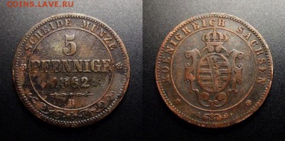 МОНЕТЫ МИРА 07-17 - Германия (Саксония) – 5 пфеннигов (1862 В)