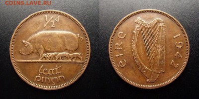 МОНЕТЫ МИРА 07-17 - Ирландия – 0,5 пенни (1942) «Свиноматка»
