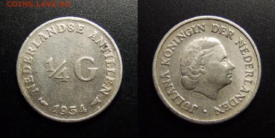 МОНЕТЫ МИРА 07-17 - Нидерландские Антилы – 0,25 гульдена (1954) (Ag)