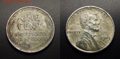 МОНЕТЫ МИРА 07-17 - США – 1 цент (1943) цинк покр. сталью (военный выпуск)