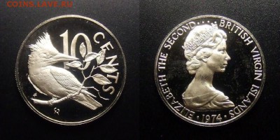 МОНЕТЫ МИРА 07-17 - Брит. Виргинские острова – 10 центов (1974) «Зимородок»