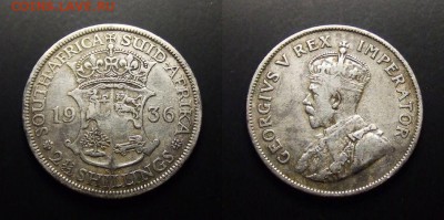 МОНЕТЫ МИРА 07-17 - Южная Африка – 2,5 шиллинга (1936) «Герб; Георг V» (Ag)