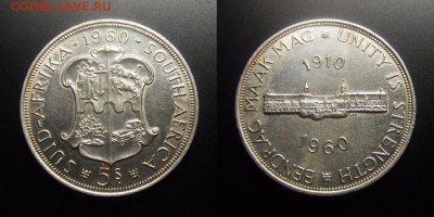 МОНЕТЫ МИРА 07-17 - ЮАР – 5 шиллингов (крона) (1960) «50-летие Южно-Африканского союза» (Ag)