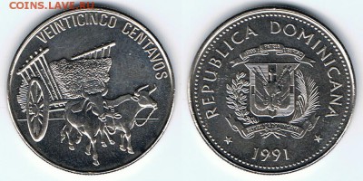 Доминикана 25 сентаво 1991 до 14.08.17 22:00 МСК - Dominicana_KM#71.1_01082017