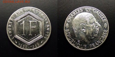 МОНЕТЫ МИРА 07-17 - Франция – 1 франк (1988) «30 лет Республике; Шарль де Голль»