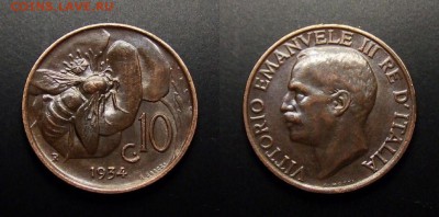 МОНЕТЫ МИРА 07-17 - Италия – 10 чентезимо (1934) «Пчела»
