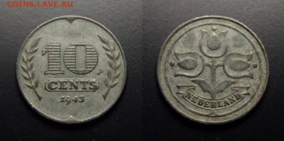 МОНЕТЫ МИРА 07-17 - Нидерланды – 10 центов (1943) «Немецкая оккупация» цинк