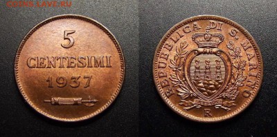 МОНЕТЫ МИРА 07-17 - Сан-Марино – 5 чентезимо (1937) №1