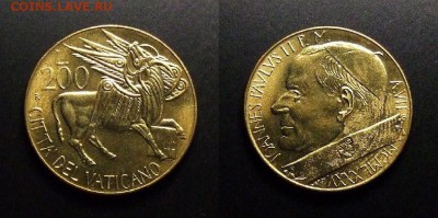 МОНЕТЫ МИРА 07-17 - Ватикан – 200 лир (1985) «Крылатый вол, держащий Евангелие»