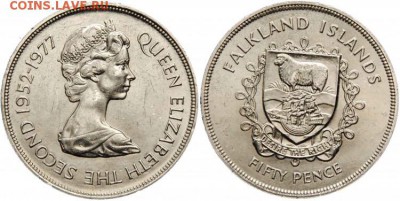 Крона Шайба Фолклендские острова 50 пенсов 1977 герб - 1487.750x0