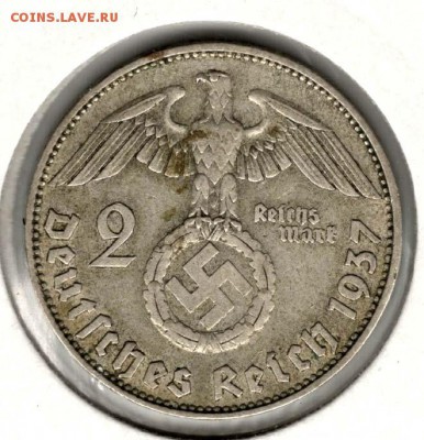 III рейх, 2 марки 1937 D. С 200. До 13.08 - 10