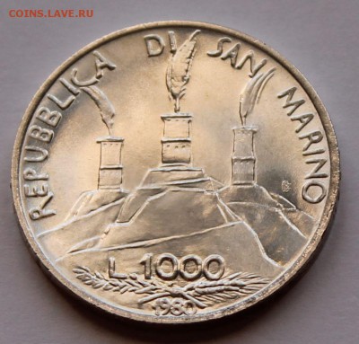 Сан Марино 1000 лир 1980. СЕРЕБРО,835. ТИРАЖ - 75 905 - 8