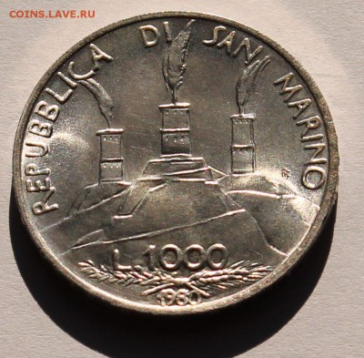 Сан Марино 1000 лир 1980. СЕРЕБРО,835. ТИРАЖ - 75 905 - 6