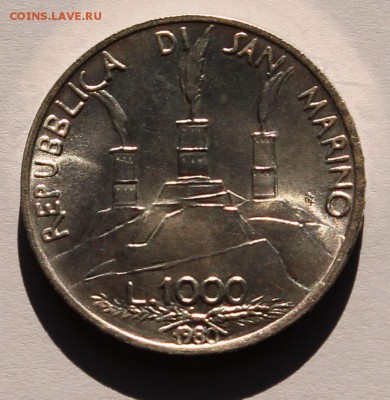Сан Марино 1000 лир 1980. СЕРЕБРО,835. ТИРАЖ - 75 905 - 5