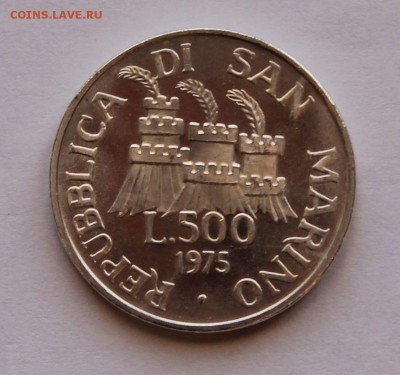Сан-Марино 500 лир 1975, серебро, 835,  тираж - 152 505 - 7