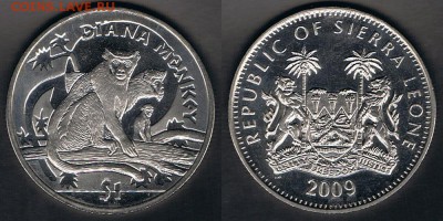 Сьерра-Леоне 1$ 2009 "Мартышка диана" до 18.08.17 22:00 МСК - SL_KM#364_12082017