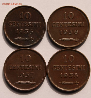 Сан Марино 10 чентезимо 1935,1936,1937,1938. - 11