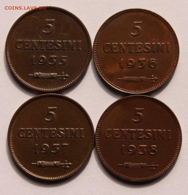 Сан Марино 5 чентезимо 1935,1936,1937,1938. - 10