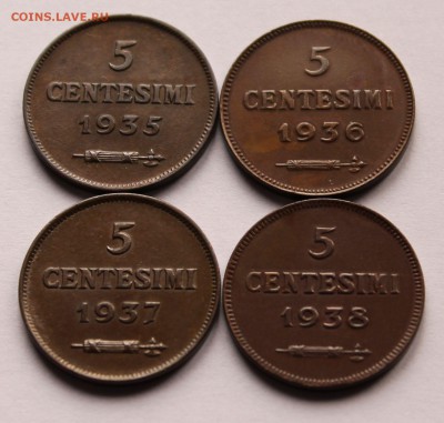 Сан Марино 5 чентезимо 1935,1936,1937,1938. - 5