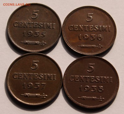 Сан Марино 5 чентезимо 1935,1936,1937,1938. - 2