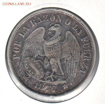 1 песо 1877 года Чили на оценку - Чили