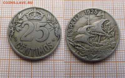 Испания 25 сентимо 1925 Парусник Корабль. До 17.08. - ээээээ