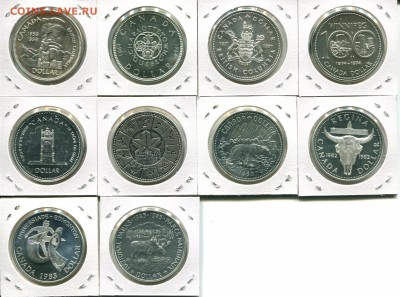 Канада 10шт по 1$ Ag 1958-1985 + бонус до 19.08.17 23-00 мск - Canada 1$-r dif