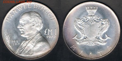 Ag Мальта 1 лира 1972 "Мануэль Димех" 17.09.17 23:00 - Malta_KM#13_12082017
