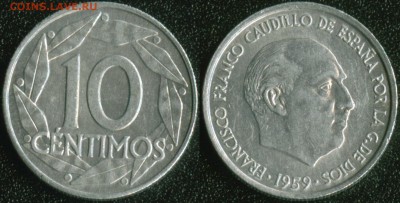 с 200 руб. Испания 4 монеты до 22:00мск 25.08.17 - Испания 10 сантим 1959 
