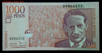 Колумбия 1000 песо 2015 unc до 24.08.17. 22:00 мск - 2