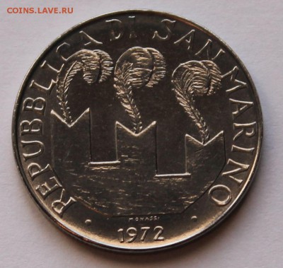 Сан Марино 100 лир 1972.  ТИРАЖ - 290 697. - 8