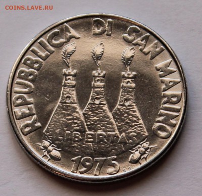 Сан Марино 100 лир 1975.  ТИРАЖ - 820 700. - 8