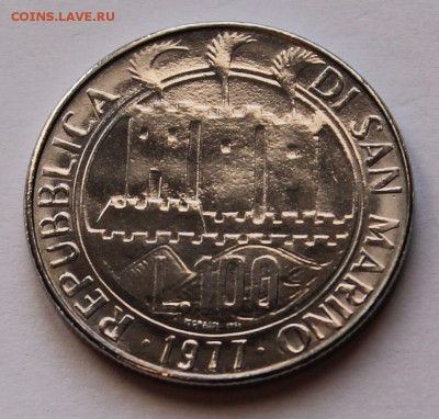 Сан Марино 100 лир 1977.  ТИРАЖ - 565 000. - 8