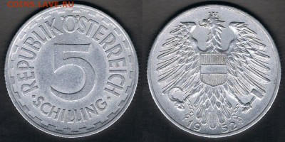 Австрия 5 шиллингов 1952 "Герб" до 27.08.17 в 22:00 - Austria_KM#2879_1952_20082017