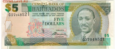 Барбадос 5 долларов 2012 до 28.08.2017 в 22.00мск (Д318) - 1-бар5д2002а