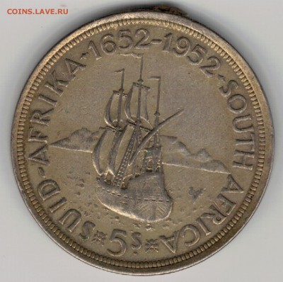Ag Ю.Африка 5 шиллингов 1952 Корабль 28.08 в 22.00мск (Е167) - 5-юар52а