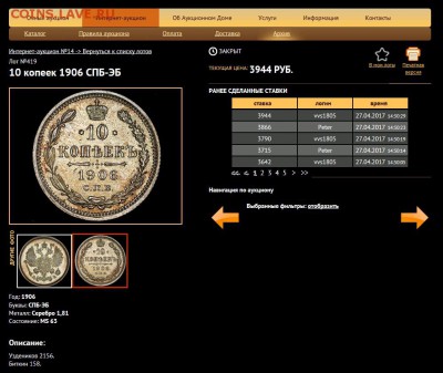 10 копеек 1906 года NGC MS63 - 10-06