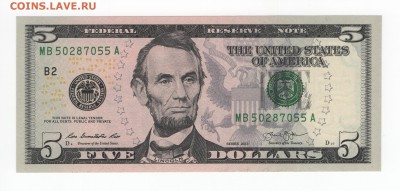 США 5 долларов 2013 UNC до 30.08 22:00 - 5$  2013 аверс