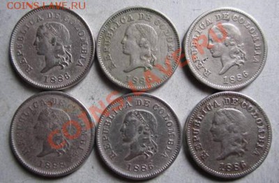 Колумбия 5 сентавос 1886г. Остатки! - колум.