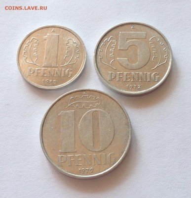 1,5,10 пфенниг ГДР(1972-1985г.) , AU , до 09.09.17г. - гдр