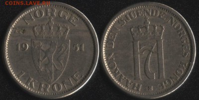 Норвегия 1 крона 1951 до 22:00мск 09.09.17 - Норвегия 1 крона 1951
