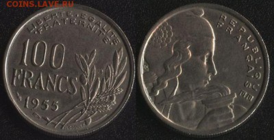 Франция 100 франков 1955 B до 22:00мск 09.09.17 - Франция 100 франков 1955 B