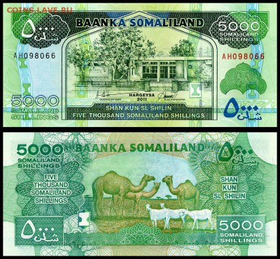 Сомалиленд 5000 шиллингов 2011г. UNC до 06.09.17г в 22:00мск - Сомалиленд 5000