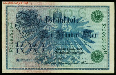Германия. 100 марок 1908 (R34). До 09.09.17 в 21:30. - R34-1,5